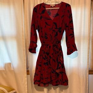 Easel Red and Black Floral Long Sleeve Dress